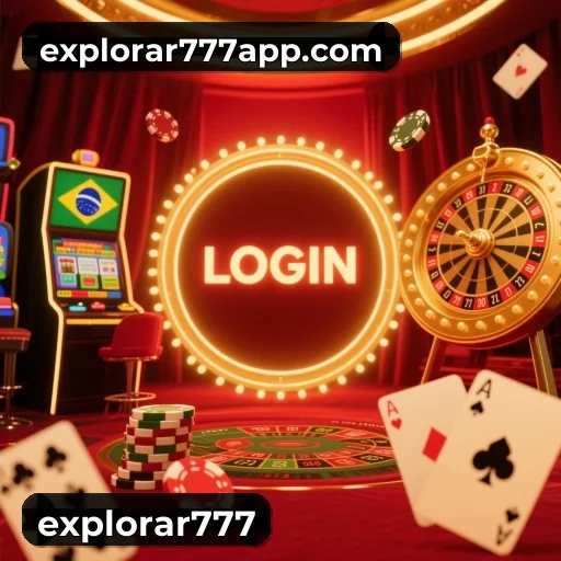App explorar777 para iOS e Android — interface mobile, login biométrico e PIX integrado