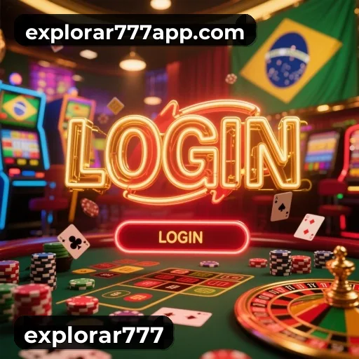 App explorar777 para iOS e Android — interface mobile, login biométrico e PIX integrado